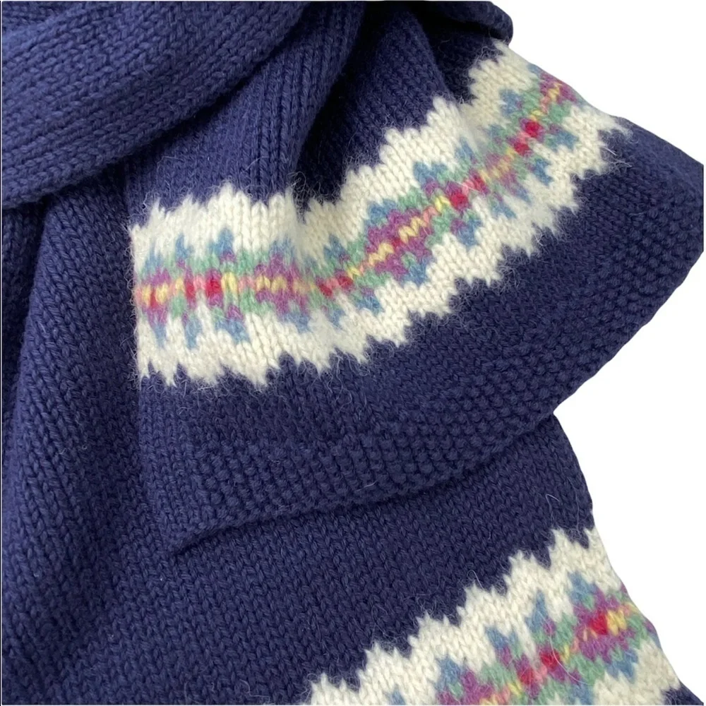 Ralph Lauren Girl’s Winter Scarf Fairisle Navy Blue Wool Cotton Rabbit NWT New